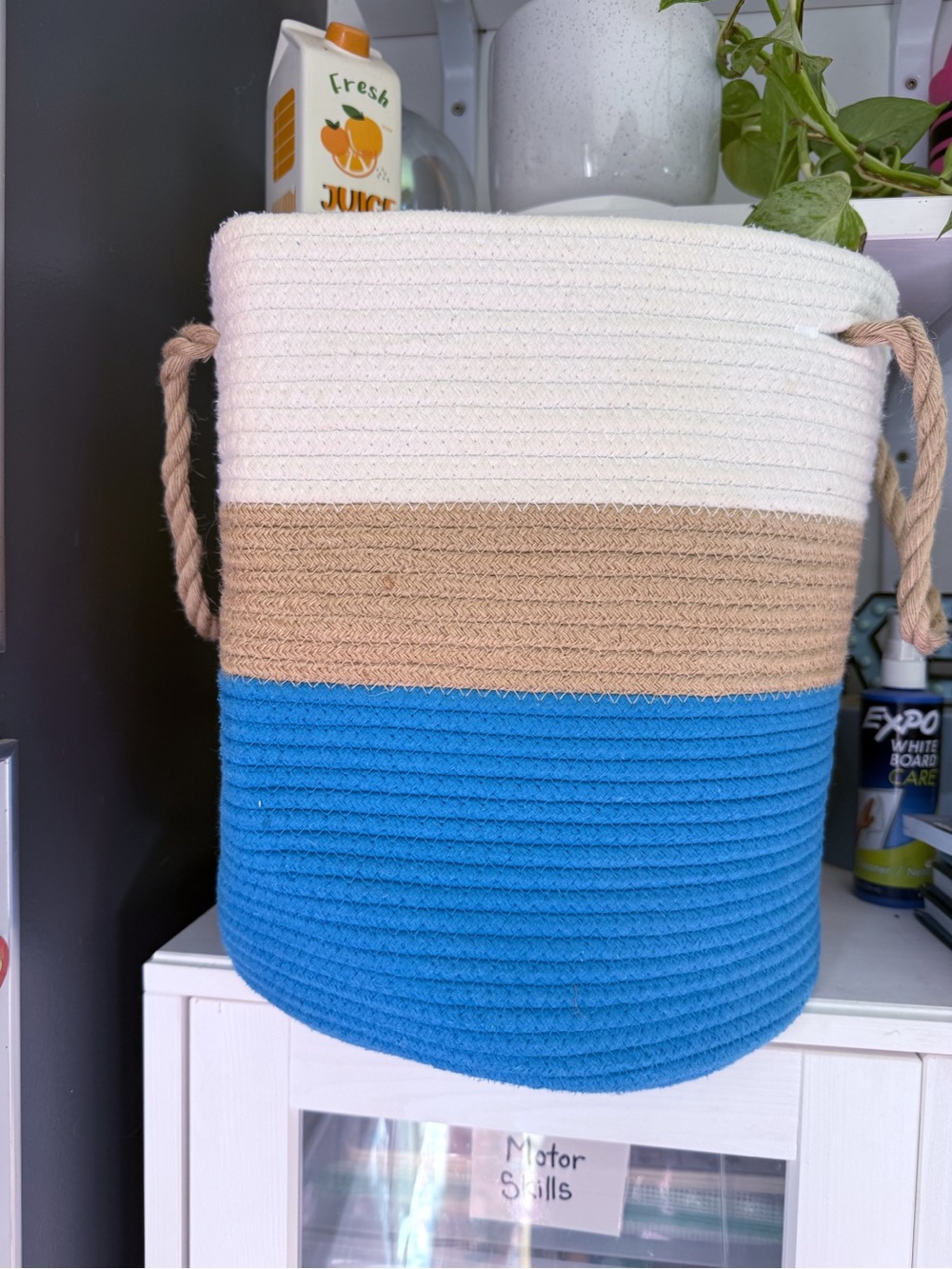 Opalhouse Colorblock Cotton Coiled Rope Basket Cream White Tan Blue Natural Toys